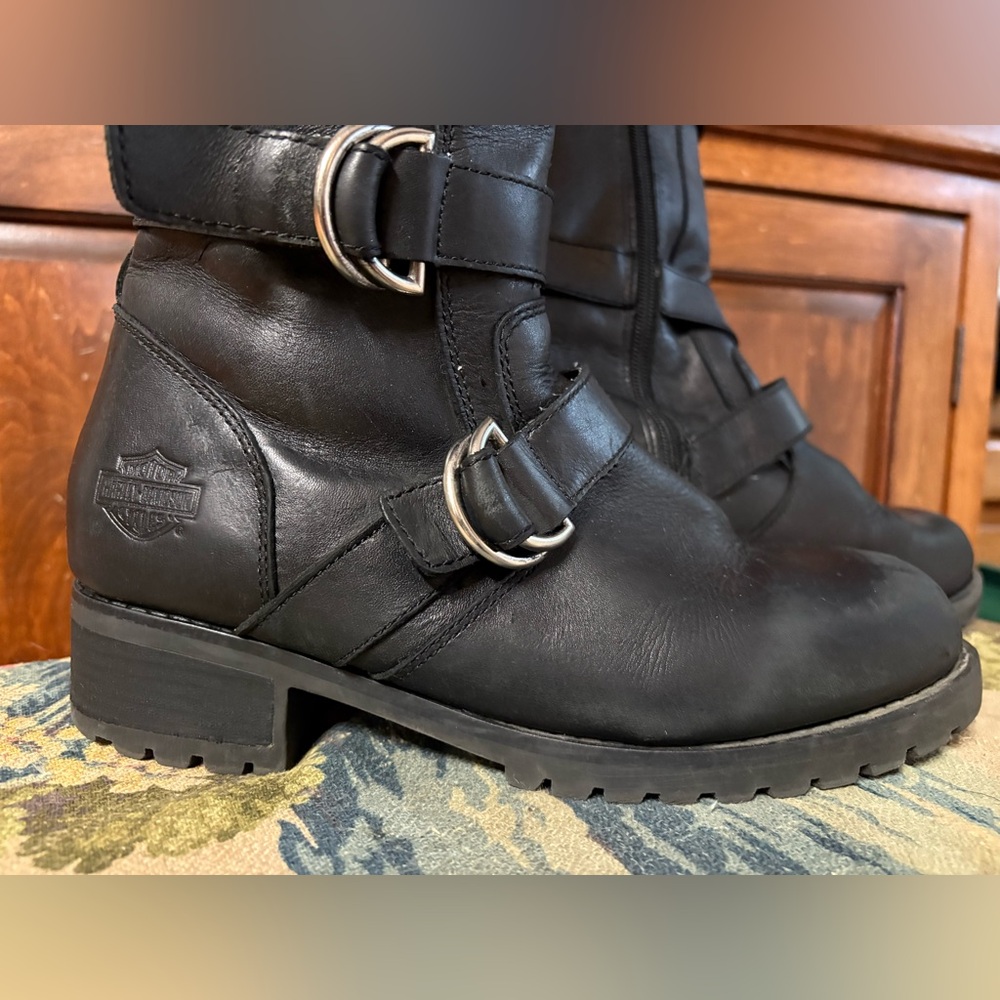 Harley-Davidson Black Leather Buckle Boots Size 10 - Picture 4 of 11